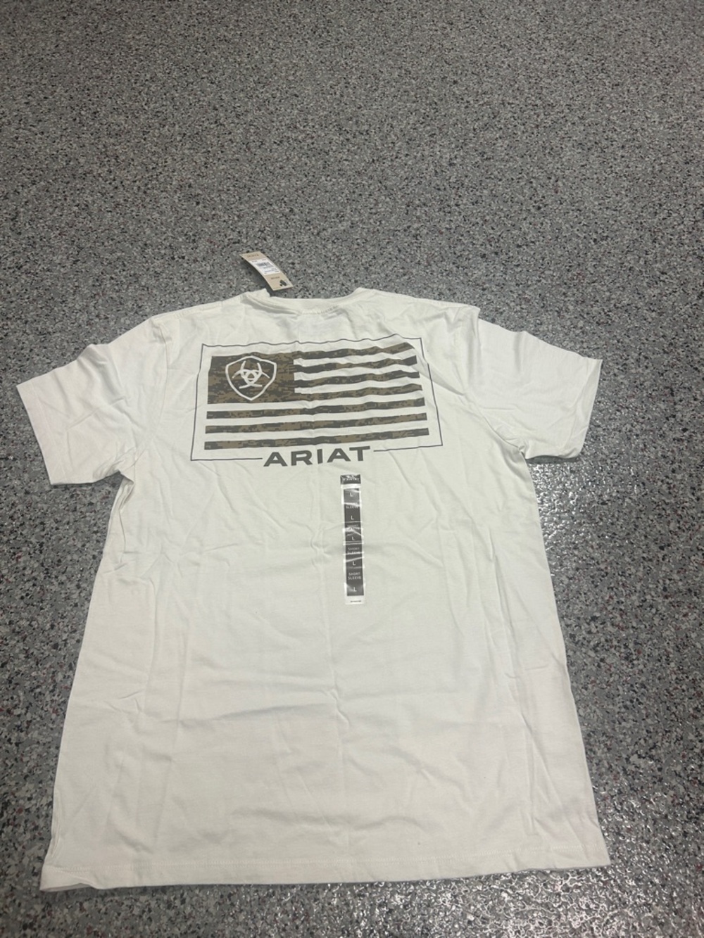 Ariat Men's White Short Sleeve Tee with Chest Flag Logo Large - Picture 3 of 3